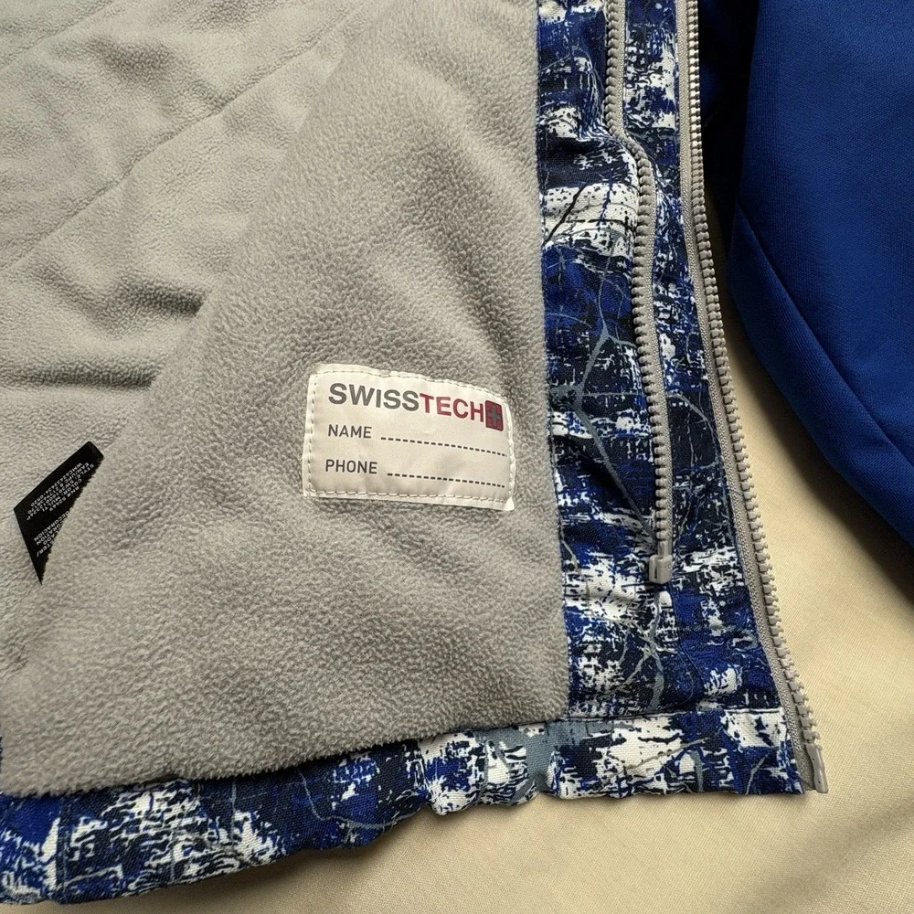 SwissTech Youth  (10-12) Hooded Full Zip Fleece Lined Jacket Blue/White/Gray